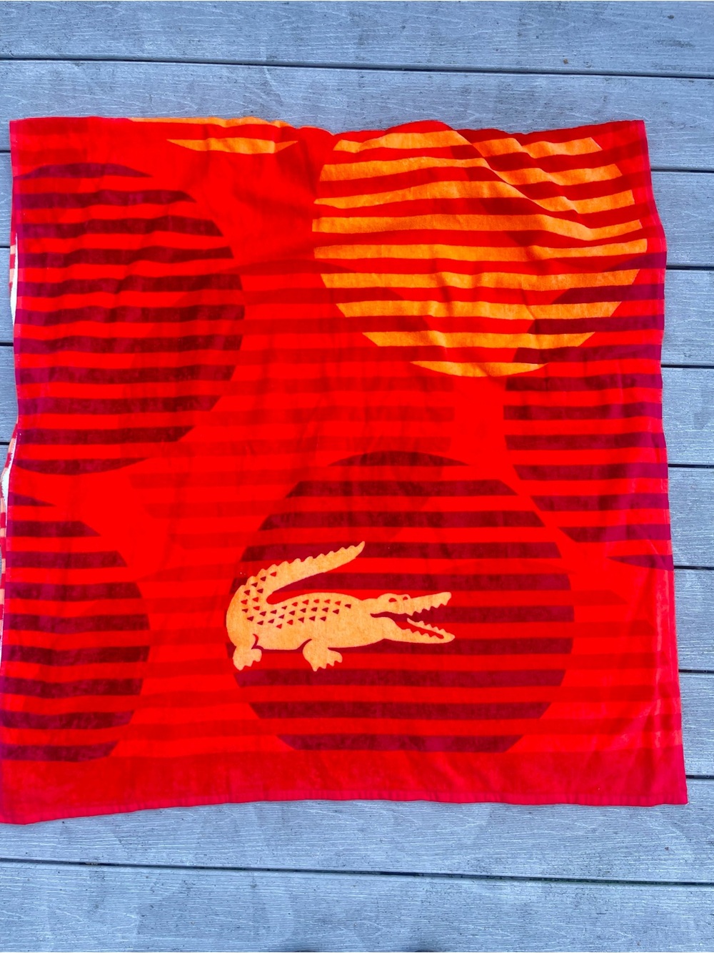 Lacoste Beach Towel Red Orange Stripe print 100% Cotton 36" x 72” NWOT logo - Picture 3 of 4